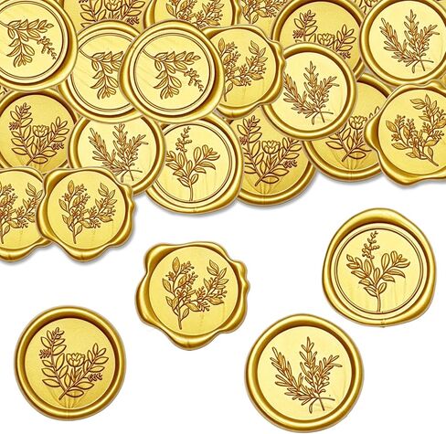 72Pcs Wax Seal Stickers, Wedding Invitation Envelope Seal Stickers Adhesive Backed Light Gold for Wedding, Mother's Day, Gift Wrapping (4 Leaf Styles) in Kuwait