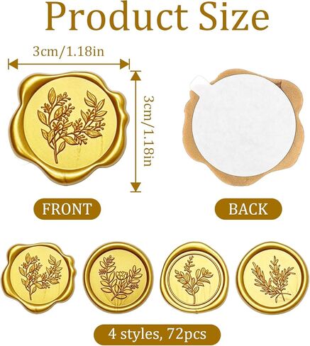 72Pcs Wax Seal Stickers, Wedding Invitation Envelope Seal Stickers Adhesive Backed Light Gold for Wedding, Mother's Day, Gift Wrapping (4 Leaf Styles) in Kuwait