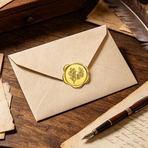 72Pcs Wax Seal Stickers, Wedding Invitation Envelope Seal Stickers Adhesive Backed Light Gold for Wedding, Mother's Day, Gift Wrapping (4 Leaf Styles) in Kuwait