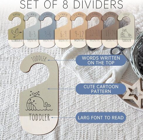 Baby Closet Dividers - Set of 8 Wooden Double-Sided Baby Clothes Organizer from Newborn to Toddler for Daily Gender-Neutral Baby Nursery Decor in Saudi Arabia