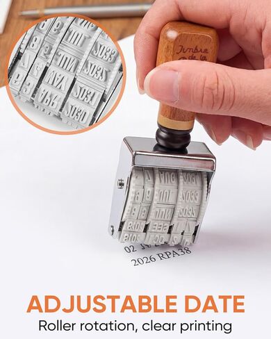 Roller Date Stamp, DIY Day Month Year Stamper for 2026-2037, Natural Wood Color Roller Stamp for Library, Scrapbooking, Crafting and Daily Marking in Kuwait