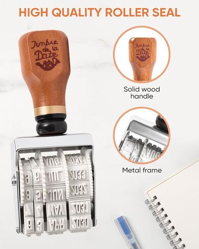 Roller Date Stamp, DIY Day Month Year Stamper for 2026-2037, Natural Wood Color Roller Stamp for Library, Scrapbooking, Crafting and Daily Marking in Kuwait