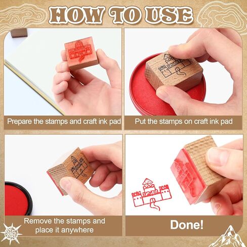 Marspark 48 Pcs Map Making Stamp Kit Compass Mountains Vintage Rubber Stamp Kit Compass Outdoor Scenery Stamps for RPG Adventures Storytelling Creative Projects DIY Crafts Scrap Booking Supplies in Kuwait