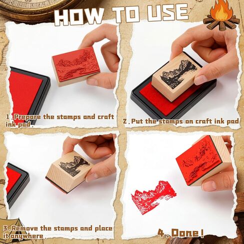 Marspark 30 Pcs Map Stamps Mountain Tree Wooden Rubber Stamp with 6 Colors Ink Pads Set Vintage Compass Outdoor Scenery Stamps for Journaling Card Making DIY Scrapbooking Supplies Crafting in Kuwait