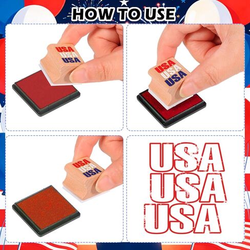 HOWAF USA Patriotic Wooden Rubber Stamps Set, 12pcs 4th of July Stamps Ink Pads for Independence Day DIY Crafts, 250 Years of Freedom Party Favors American Flag Inking Stamp Rubber Stamp in Kuwait