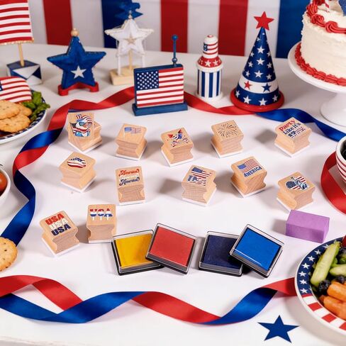 HOWAF USA Patriotic Wooden Rubber Stamps Set, 12pcs 4th of July Stamps Ink Pads for Independence Day DIY Crafts, 250 Years of Freedom Party Favors American Flag Inking Stamp Rubber Stamp in Kuwait