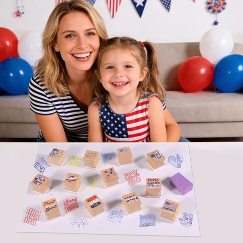 HOWAF USA Patriotic Wooden Rubber Stamps Set, 12pcs 4th of July Stamps Ink Pads for Independence Day DIY Crafts, 250 Years of Freedom Party Favors American Flag Inking Stamp Rubber Stamp in Kuwait