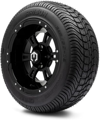 MODZ® Ambush Glossy Black 12" Golf Cart Wheels and Arisun Cruze (215/50-12) DOT Low Profile Golf Cart Tires Combo - Set of 4 in Kuwait