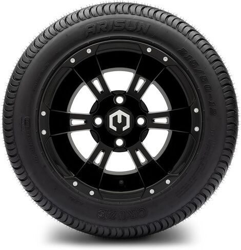 MODZ® Ambush Glossy Black 12" Golf Cart Wheels and Arisun Cruze (215/50-12) DOT Low Profile Golf Cart Tires Combo - Set of 4 in Saudi Arabia