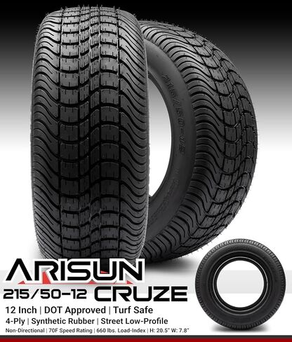 MODZ® Ambush Glossy Black 12" Golf Cart Wheels and Arisun Cruze (215/50-12) DOT Low Profile Golf Cart Tires Combo - Set of 4 in Saudi Arabia