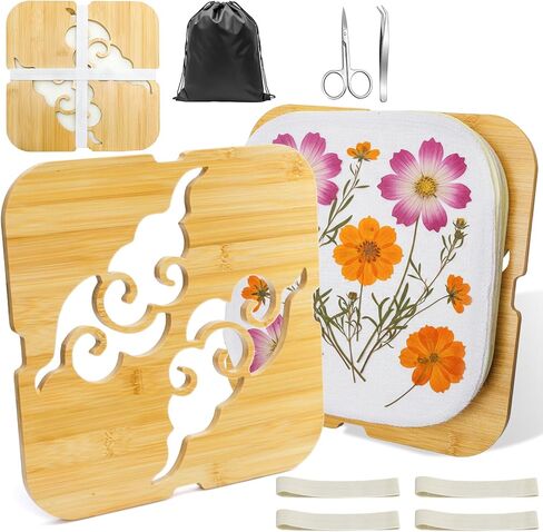 Noamus Extra Large Flower Press Kit, 11" x 11" Bamboo Floral Pressing Tool, 4 Layers Plant Preservation Kit, Dried Leaf Making DIY Set with Storage Bag for Resin Arts, Scrapbooking, Adults and Teens in Kuwait