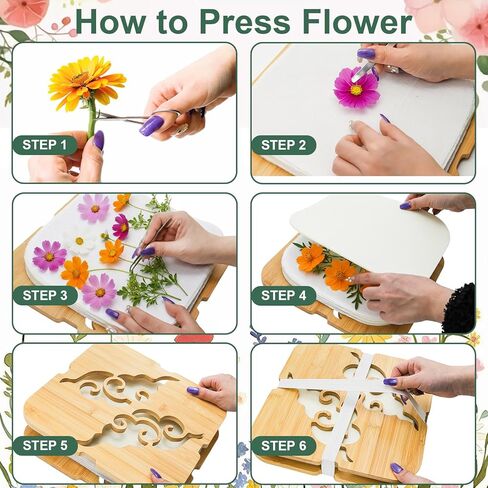 Noamus Extra Large Flower Press Kit, 11" x 11" Bamboo Floral Pressing Tool, 4 Layers Plant Preservation Kit, Dried Leaf Making DIY Set with Storage Bag for Resin Arts, Scrapbooking, Adults and Teens in Kuwait