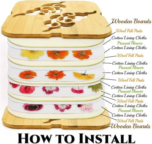 Noamus Extra Large Flower Press Kit, 11" x 11" Bamboo Floral Pressing Tool, 4 Layers Plant Preservation Kit, Dried Leaf Making DIY Set with Storage Bag for Resin Arts, Scrapbooking, Adults and Teens in Kuwait