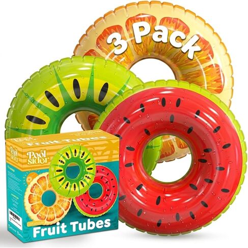 Inflatable Pool Floats (3 Pack) | Large Fruit Pool Floaties (32" Diameter) | 3 Pack Pool Tube Includes Orange, Watermelon & Kiwi - Pool Tubes for Kids | Inflatable Pool Toys by Poolsider in Kuwait