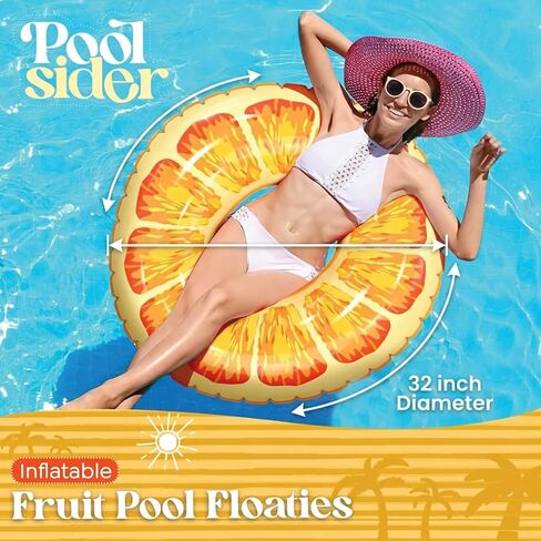 Inflatable Pool Floats (3 Pack) | Large Fruit Pool Floaties (32" Diameter) | 3 Pack Pool Tube Includes Orange, Watermelon & Kiwi - Pool Tubes for Kids | Inflatable Pool Toys by Poolsider in Kuwait