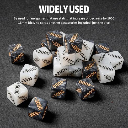 24 PCS Power Counter Dice Set, 12 Positive (+1000 to +6000) & 12 Negative (-1000 to -6000) Premium Marble Texture Dice, Compatible with One Piece TCG and Card Games (24, Black,White) in Kuwait