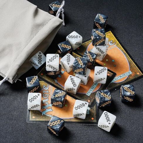24 PCS Power Counter Dice Set, 12 Positive (+1000 to +6000) & 12 Negative (-1000 to -6000) Premium Marble Texture Dice, Compatible with One Piece TCG and Card Games (24, Black,White) in Kuwait