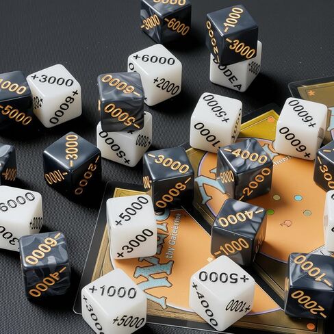 24 PCS Power Counter Dice Set, 12 Positive (+1000 to +6000) & 12 Negative (-1000 to -6000) Premium Marble Texture Dice, Compatible with One Piece TCG and Card Games (24, Black,White) in Kuwait