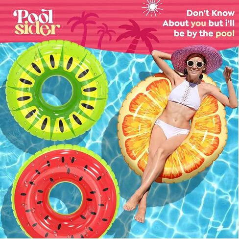 Inflatable Pool Floats (3 Pack) | Large Fruit Pool Floaties (32" Diameter) | 3 Pack Pool Tube Includes Orange, Watermelon & Kiwi - Pool Tubes for Kids | Inflatable Pool Toys by Poolsider in Kuwait