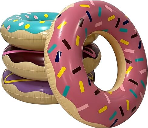 4E's Novelty 4 Pack Donut Pool Floats for Kids & Adults 30" Swim Rings Tubes Floaties for Swimming Pool, Donut Inflatable for Party Decorations Beach Toy, Floating Blow Up Floaties Water Floaty Lake in Kuwait