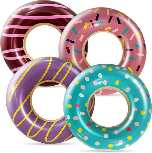 4E's Novelty 4 Pack Donut Pool Floats for Kids & Adults 30" Swim Rings Tubes Floaties for Swimming Pool, Donut Inflatable for Party Decorations Beach Toy, Floating Blow Up Floaties Water Floaty Lake in Kuwait