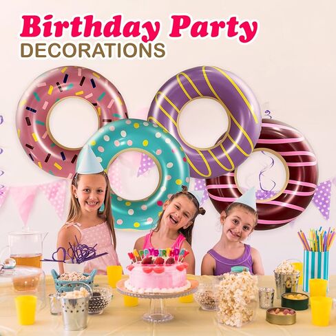 4E's Novelty 4 Pack Donut Pool Floats for Kids & Adults 30" Swim Rings Tubes Floaties for Swimming Pool, Donut Inflatable for Party Decorations Beach Toy, Floating Blow Up Floaties Water Floaty Lake in Kuwait