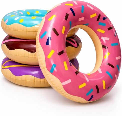 4E's Novelty 4 Pack Donut Pool Floats for Kids & Adults 30" Swim Rings Tubes Floaties for Swimming Pool, Donut Inflatable for Party Decorations Beach Toy, Floating Blow Up Floaties Water Floaty Lake in Kuwait