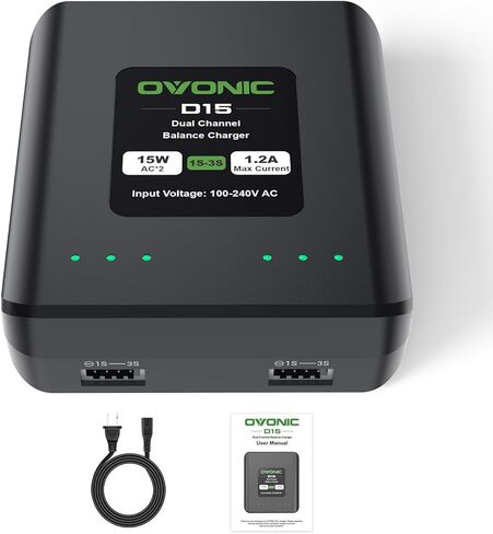 شاحن بطارية ليبو مزدوج من OVONIC D15 تيار متردد 15 وات 1.2 أمبير لبطاريات ليبو 1S-3S، شاحن توازن بطارية RC للسيارات والقوارب والطائرات بدون طيار in Kuwait