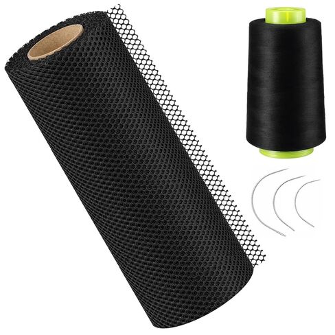 Luinabio 10 Pcs Black Hair Net 26 x 18 Inch Stretchy Weaving Net Accessories with 3 Weaving Needles Large Medium Small C Shape Needle 1 Roll Black Thread for Making Wig Sew in Hair Weave Extension in Kuwait