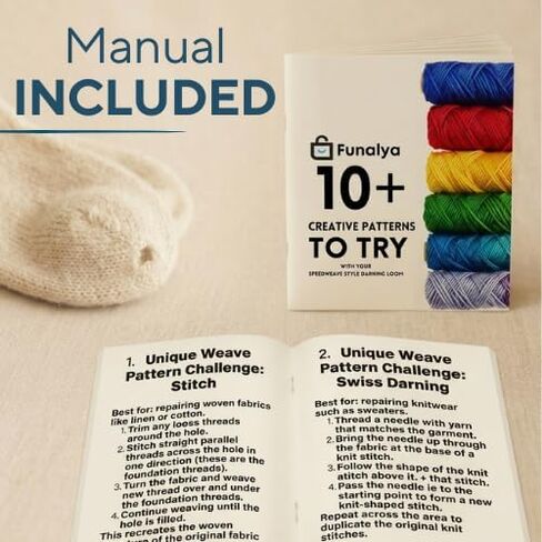 Funlaya Darning Loom 21 خطافًا Speedweve Mending Loom Kit لإصلاح مرئي 2 إبر و10+ دليل أنماط - نول رقعة صغير لإصلاح جوارب الجينز، أداة صغيرة لخياطة النسيج السريع in Kuwait