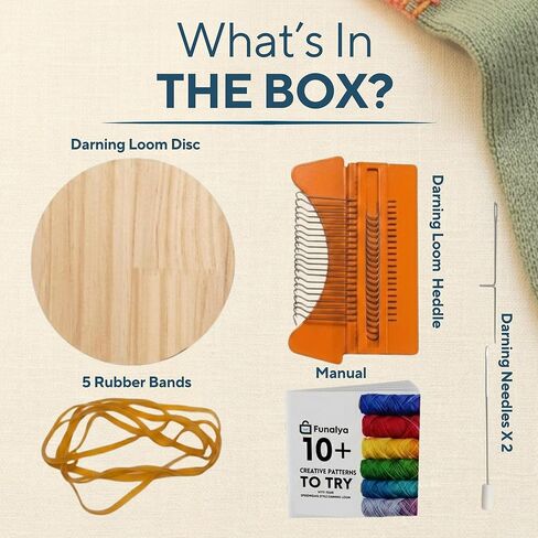 Funlaya Darning Loom 21 خطافًا Speedweve Mending Loom Kit لإصلاح مرئي 2 إبر و10+ دليل أنماط - نول رقعة صغير لإصلاح جوارب الجينز، أداة صغيرة لخياطة النسيج السريع in Kuwait