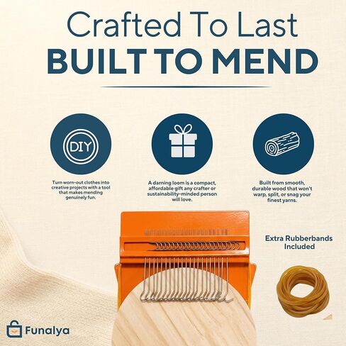 Funlaya Darning Loom 21 خطافًا Speedweve Mending Loom Kit لإصلاح مرئي 2 إبر و10+ دليل أنماط - نول رقعة صغير لإصلاح جوارب الجينز، أداة صغيرة لخياطة النسيج السريع in Kuwait