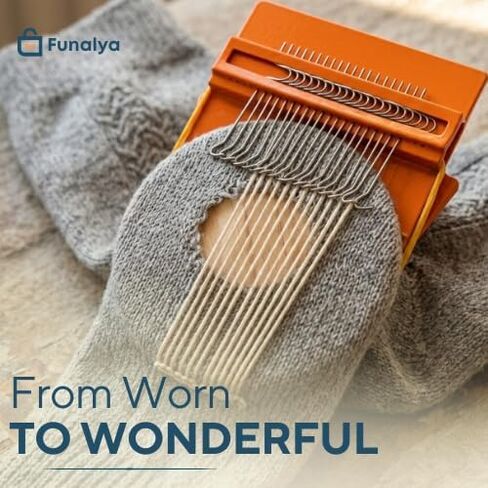 Funlaya Darning Loom 21 خطافًا Speedweve Mending Loom Kit لإصلاح مرئي 2 إبر و10+ دليل أنماط - نول رقعة صغير لإصلاح جوارب الجينز، أداة صغيرة لخياطة النسيج السريع in Kuwait
