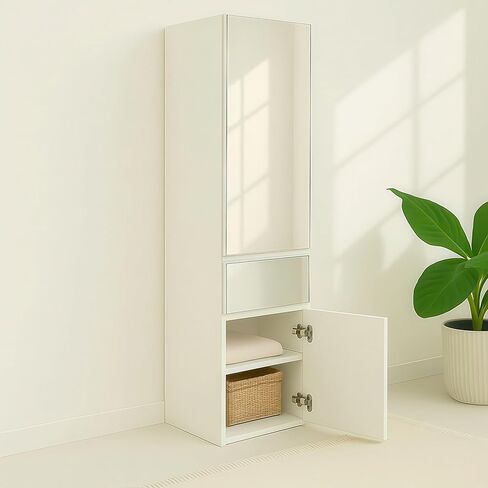 Modular Wood Closet Cabinet with Mirror in White in Kuwait