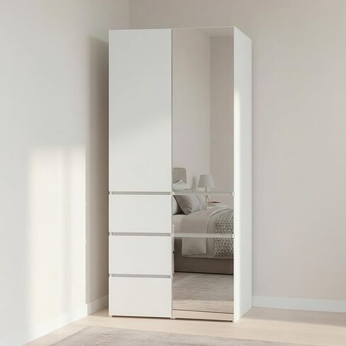 Modular Wood Closet System with Mirror in White in Kuwait