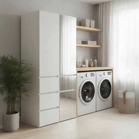 Modular Wood Closet System with Mirror in White in Kuwait