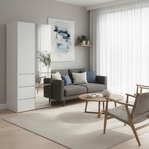 Modular Wood Closet System with Mirror in White in Kuwait