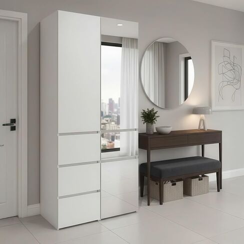 Modular Wood Closet System with Mirror in White in Kuwait