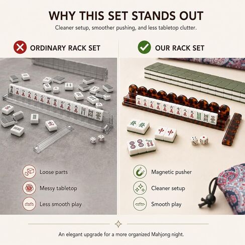 Scalloped Acrylic Mahjong Tile Racks with Magnetic Pushers and Storage Bag, Elegant Tortoise Mahjong Holders, Club and Game Night for Women (#1-1 Pc, 17.5") in Kuwait