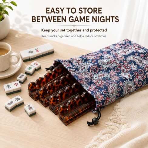 Scalloped Acrylic Mahjong Tile Racks with Magnetic Pushers and Storage Bag, Elegant Tortoise Mahjong Holders, Club and Game Night for Women (#1-1 Pc, 17.5") in Kuwait