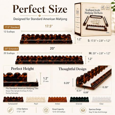 Scalloped Acrylic Mahjong Tile Racks with Magnetic Pushers and Storage Bag, Elegant Tortoise Mahjong Holders, Club and Game Night for Women (#1-1 Pc, 17.5") in Kuwait