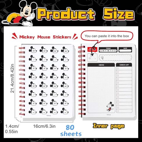 MINISO Disney Stitch & Angel Mickey DIY دفتر ملاحظات مع سحر وملصقات قابلة للإزالة، دفتر يوميات مبطن مقاس A5 دفتر ملاحظات محمول للسفر بطابع كرتوني لطيف للمدرسة والمكتب لمحبي الغرز (ميكي) in Kuwait