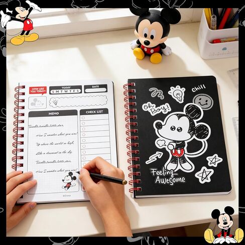MINISO Disney Stitch & Angel Mickey DIY دفتر ملاحظات مع سحر وملصقات قابلة للإزالة، دفتر يوميات مبطن مقاس A5 دفتر ملاحظات محمول للسفر بطابع كرتوني لطيف للمدرسة والمكتب لمحبي الغرز (ميكي) in Kuwait