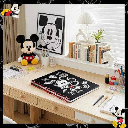 MINISO Disney Stitch & Angel Mickey DIY دفتر ملاحظات مع سحر وملصقات قابلة للإزالة، دفتر يوميات مبطن مقاس A5 دفتر ملاحظات محمول للسفر بطابع كرتوني لطيف للمدرسة والمكتب لمحبي الغرز (ميكي) in Kuwait