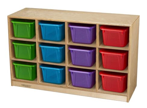 Childcraft Mobile Cubby Storage Unit with Concealed Wheels, 12 Translucent Color Trays, 38-3/8 x 14-1/4 x 24 Inches in Kuwait