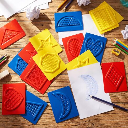 Kathfly 16 Pcs Teach Me Shapes Rubbing Plates Kit 4 x 5 Inch Assorted Texture Rubbing Plates Shapes Learning Tools for Developmental Learning Birthday Gifts in Kuwait