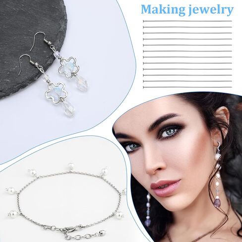 500 PCS Flat Head Pins for Jewelry Making, Straight Pins Stainless Steel 2 Inch Jewelry Making Pin Silver Flat Headpins Jewelrys Findings Eye Pin for DIY Craft Earring Bracelet Necklace Pendant in Kuwait