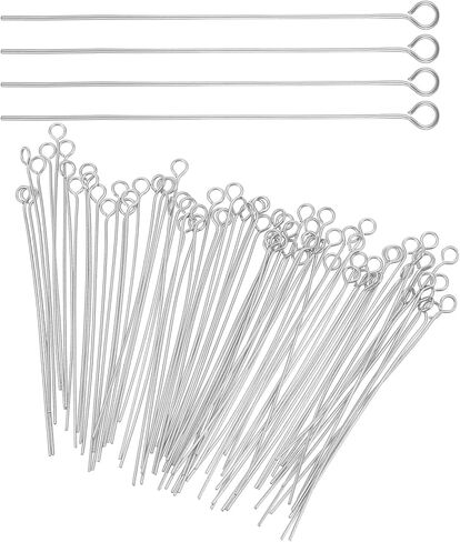 500 Pcs Eyepins for Jewelry Making,50 mm Length Silver Jewelry Eye Pins, Bulk Stainless Steel Eye Pins for Crafts, DIY Bracelets, Earrings and Beading Projects in Kuwait