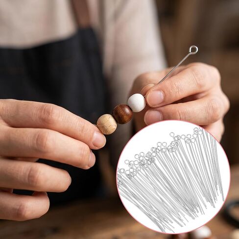 500 Pcs Eyepins for Jewelry Making,50 mm Length Silver Jewelry Eye Pins, Bulk Stainless Steel Eye Pins for Crafts, DIY Bracelets, Earrings and Beading Projects in Kuwait