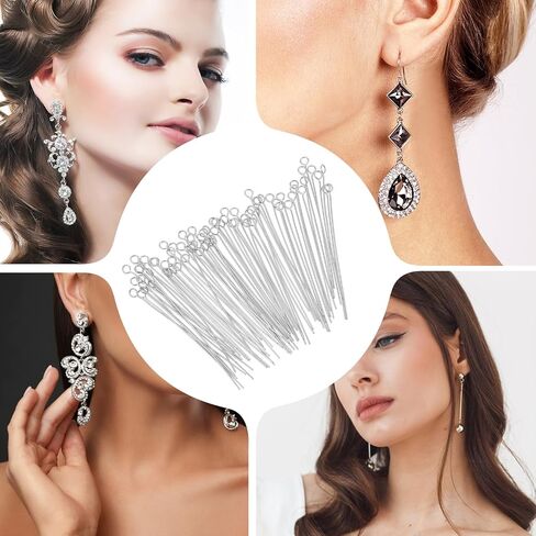 500 Pcs Eyepins for Jewelry Making,50 mm Length Silver Jewelry Eye Pins, Bulk Stainless Steel Eye Pins for Crafts, DIY Bracelets, Earrings and Beading Projects in Kuwait